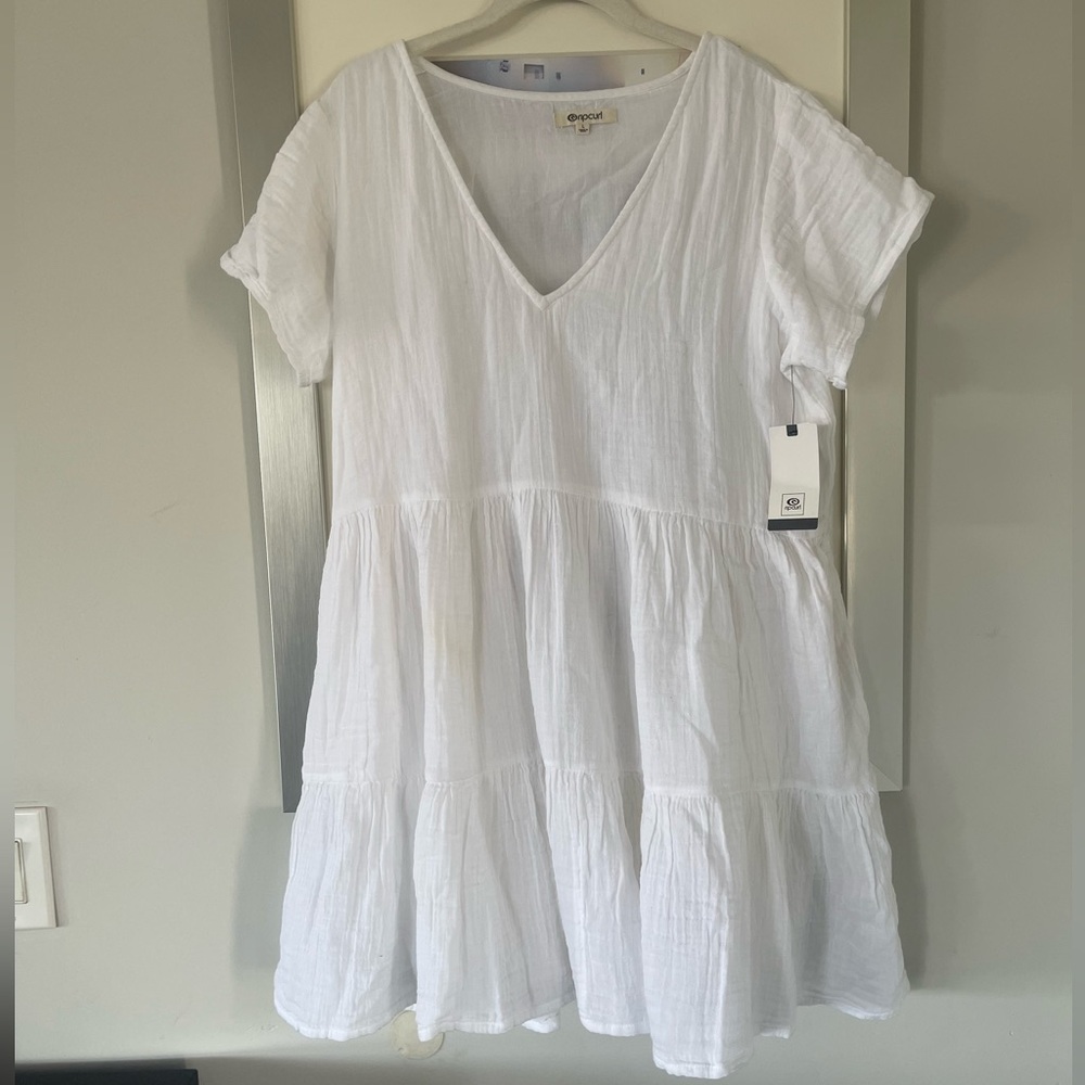 Rip Curl white gauze dress with lining NWT size large